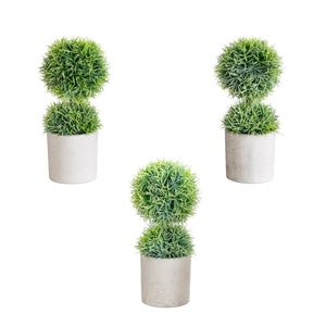 9" Artificial Mini Cactus Ball Topiary in Cement Planter - Set of 3