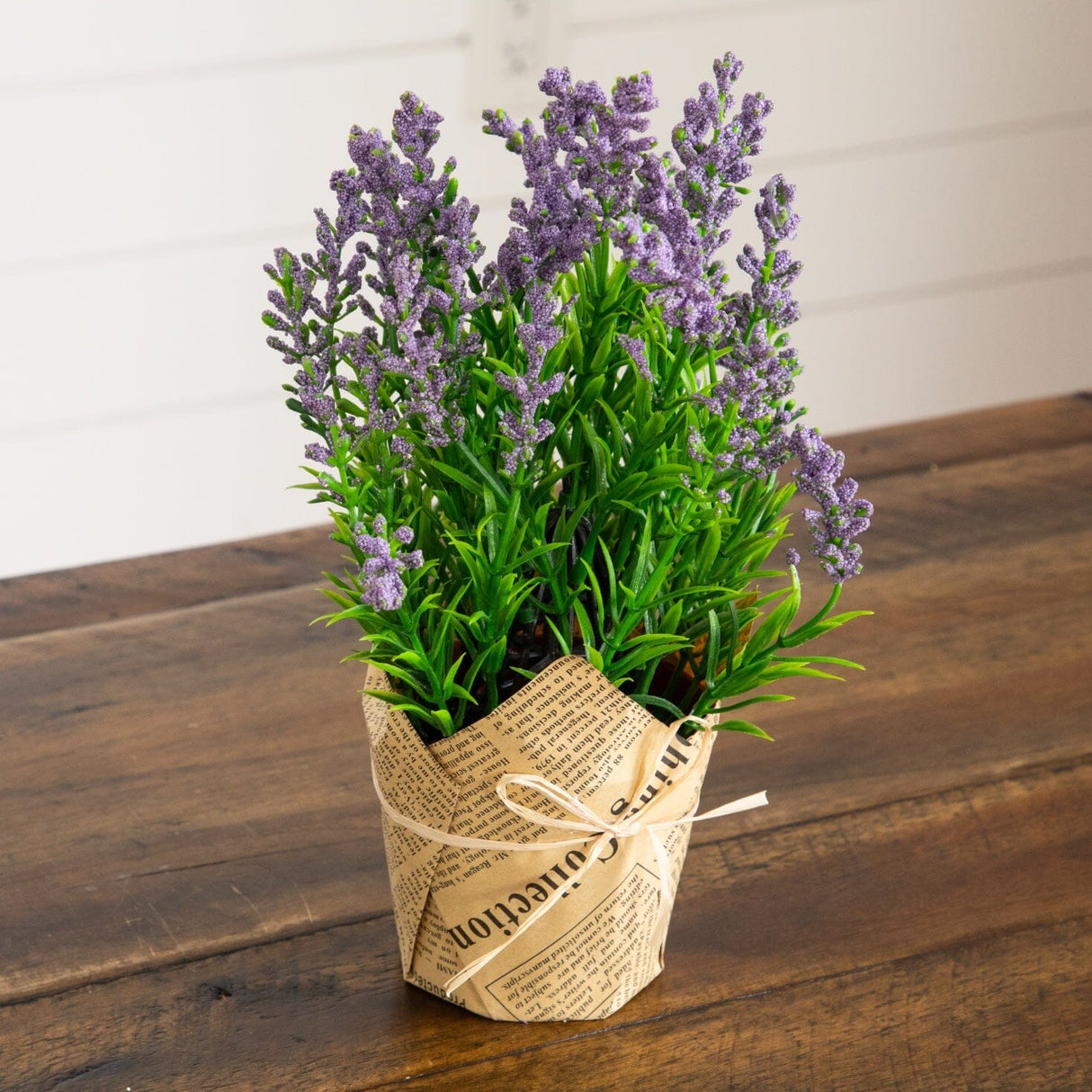 9” Artificial Mixed Lavender Arrangement in Newspaper Wrapped Pot -Set of 3