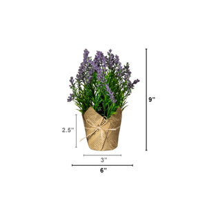 9” Artificial Mixed Lavender Arrangement in Newspaper Wrapped Pot -Set of 3