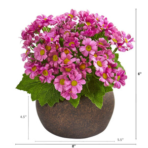 9” Daisy Artificial Plant in Stone Brown Planter