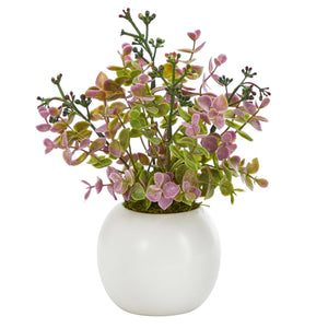 9” Eucalyptus and Sedum Succulent Artificial Plant in White Planter