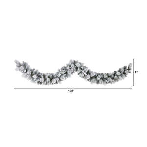 9’ Flocked Christmas Artificial Garland with 180 Bendable Branches