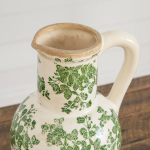 9”  Floral Tuscan Ceramic Green Scroll Jar