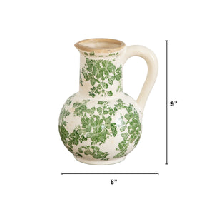 9”  Floral Tuscan Ceramic Green Scroll Jar