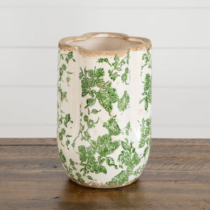 9” Floral Tuscan Ceramic Green Scroll Vase