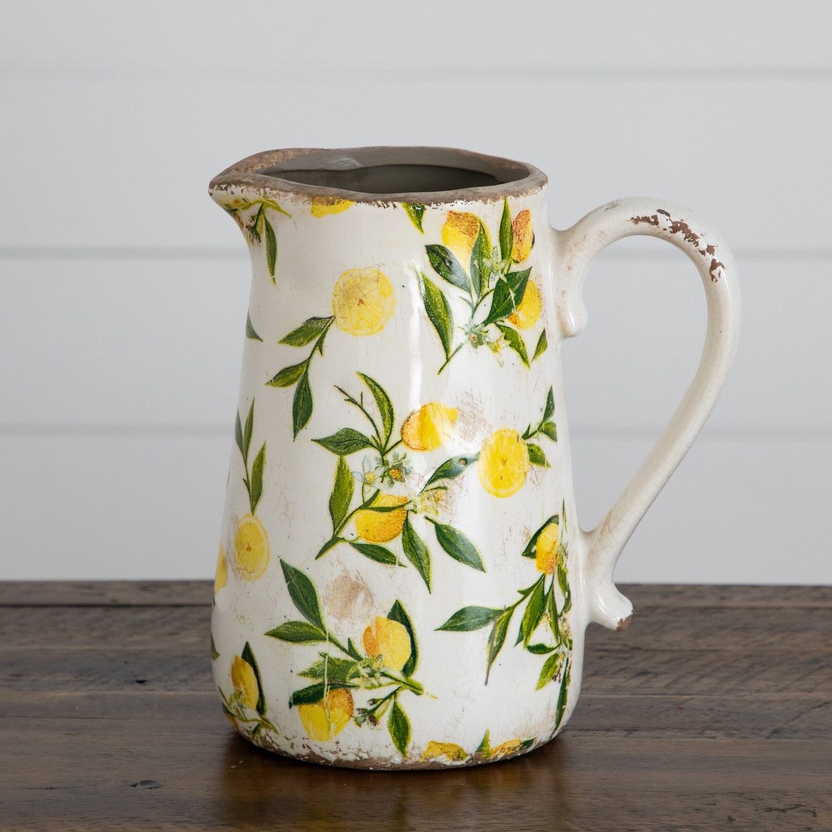 9” Lemon Print Ceramic Rustic Jug Vase