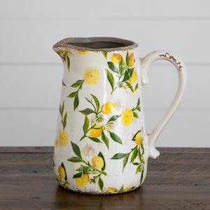 9” Lemon Print Ceramic Rustic Jug Vase