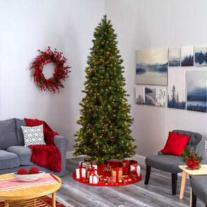 9’ Slim West Virginia Mountain Pine Artificial Christmas Tree with 600 Clear Lights and 1359 Bendable Branches