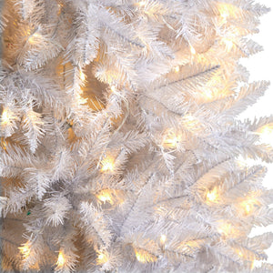 9’ Slim White Artificial Christmas Tree with 600 Warm White LED Lights and 1860 Bendable Branches