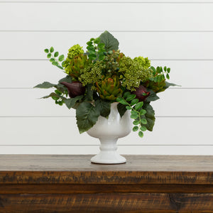 Artichoke and Hydrangea Silk Flower Arrangement