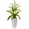 Callas with Tropical Leaves in Glossy Planter