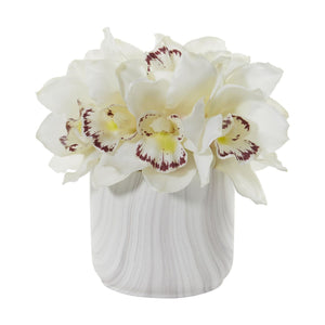 Cymbidium Orchid Artificial Arrangement in Marble Vase