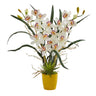 Cymbidium Orchid Artificial Arrangement in Yellow Vase
