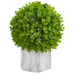 Eucalyptus Artificial Ball in Marble Finished Planter