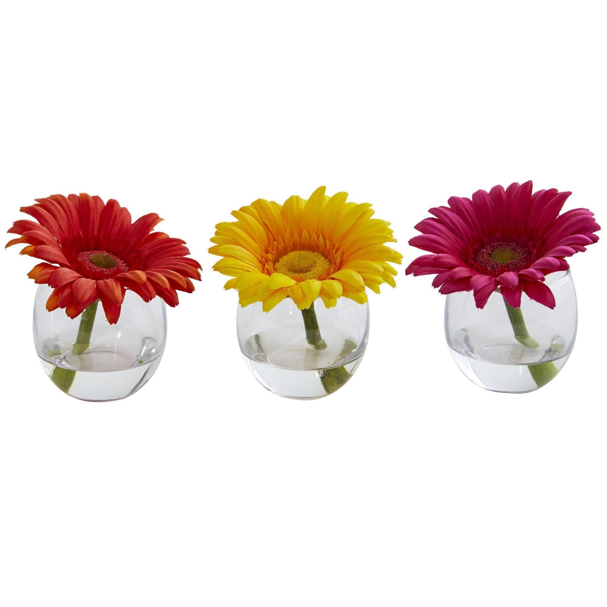 Gerber Daisy Artificial Arrangement in Glass Vase (Set of 3)
