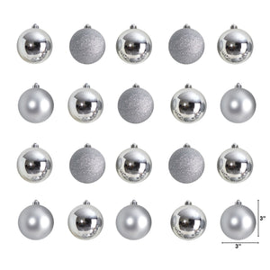 Holiday Christmas 20 Count 3” Shatterproof Ornament Set with Re-Useable Storage Container