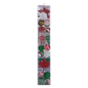 70 Red and Green Shatterproof Christmas Tree Ornament Set with Re-Useable Container