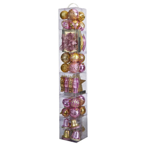 70 Pink and Gold Shatterproof Christmas Tree Ornament Set with Re-Useable Container