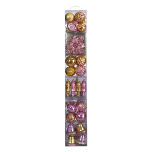 70 Pink and Gold Shatterproof Christmas Tree Ornament Set with Re-Useable Container
