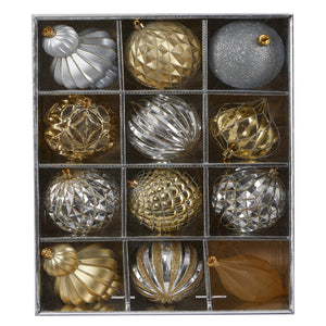 Holiday Lux Shatterproof, 12 Count Christmas Tree Ornament Set, 100mm with Re-Useable Box