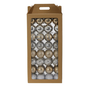 Holiday Shatterproof, 64 Count Christmas Tree Ornament Set, 80mm with Re-Useable Box