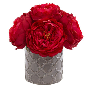 Large Rose Artificial Arrangement in Gray Vase
