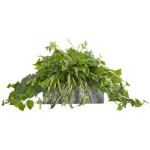 London Ivy and Spider Artificial Plant in Stone Planter