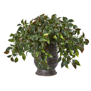 Mini Melon Artificial Plant in Ribbed Metal Planter UV Resistant