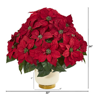 Poinsettia Artificial Arrangement in White Bowl