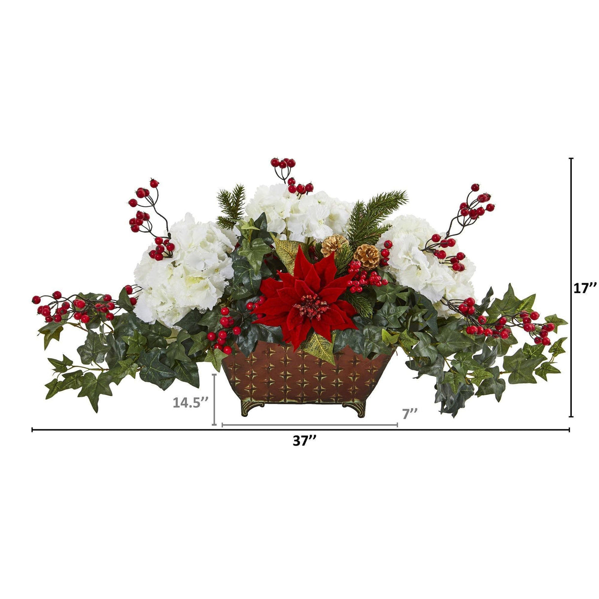 Poinsettia, Hydrangea and Ivy Artificial Arrangement