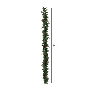 Pre-Lit Artificial Christmas Holiday 5 Piece Bundle with Pinecones & Berries- Set of 2 5' Christmas Trees, 24-in Wreath and set of 2 9-ft Garlands