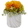 Rose and Hydrangea Artificial Arrangement in Marble Finished Vase