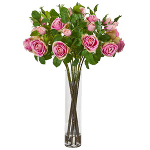 Silk Rose Artificial Arrangement in Cylinder Vase