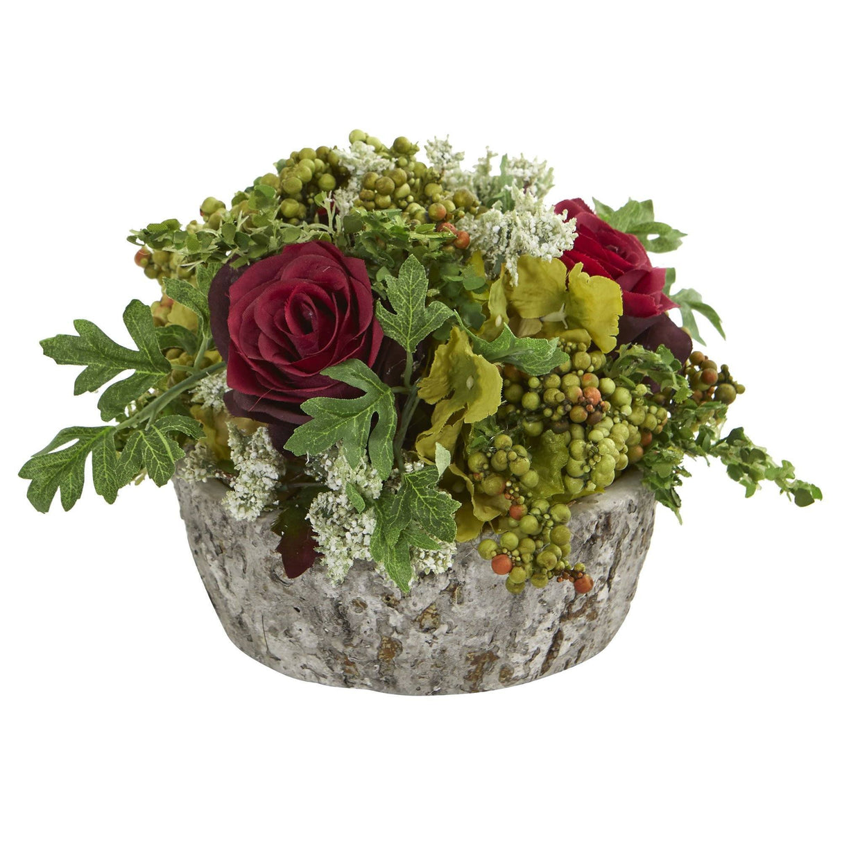 Roses Bouquet Artificial Arrangement in Oak Vase