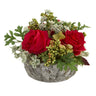 Roses Bouquet Artificial Arrangement in Oak Vase