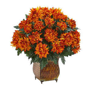 Spider Mum Artificial Plant in Metal Planter