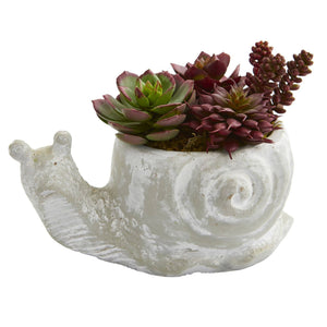Succulent Artificial Plant in Elephant and Snail Planter (Set of 2)
