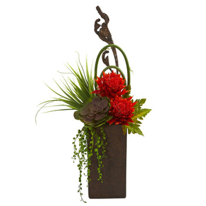 Tropical & Succulent Artificial Arrangement in Brown Vase