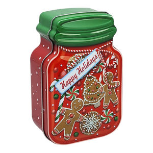 Jar Shaped Christmas Cookie Gift Tin -  Happy Holidays Gingerbread