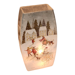 Lighted Glass Vase - Magical Winterland - Three Houses - 7¾ Inches tall