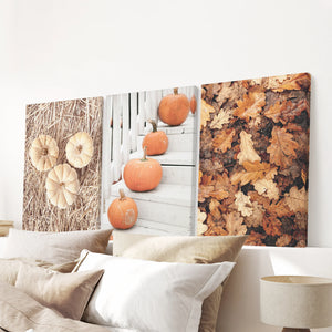Cozy Fall Wall Art Set of 3. Pumpkins and Autumn Leaves