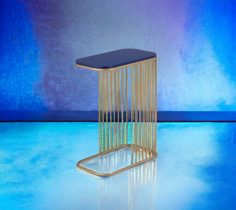 Aviena blue and gold finish display & utility functioned accent table - Tuesday Morning - Accent Tables