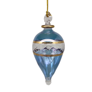 Lattice Glass Ornaments With Gold Accents - Light Blue Teardrop