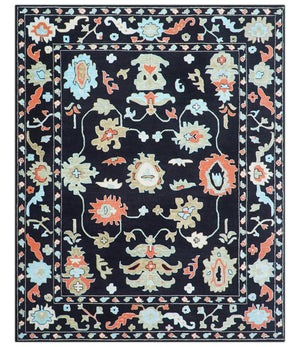 Azure Custom Made Traditional Oushak Black Hand Tufted Wool Rug