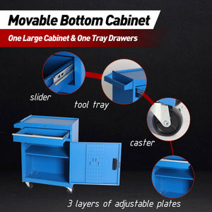 Tool Chest, 5 Drawer Rolling Tool Storage Cabinet With Detachable Top Tool Box, Liner, Universal Lockable Wheels, Adjustable Shelf, Locking Mechanism, Metal Tool Cart For Garage Workshop