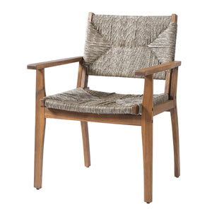 Durable Outdoor Dining Chair with Acacia Wood Frame, Handwoven Wicker Seat, Brown Finish, Patio Garden Furniture, (Compatible with Matching Table) Set of 2
