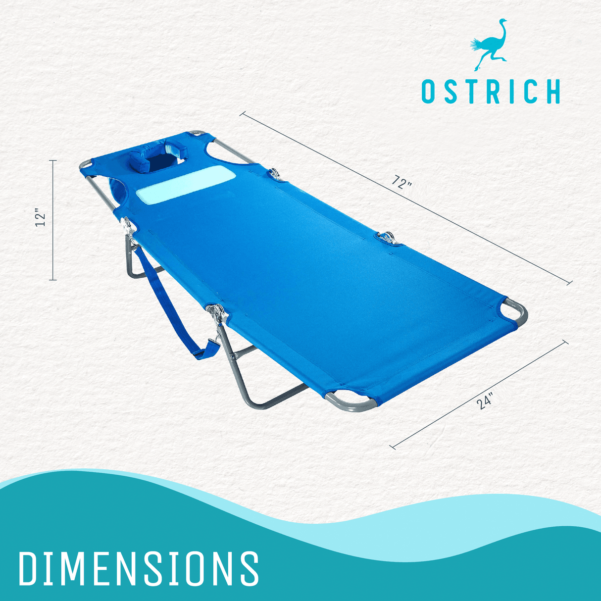 Ostrich Ladies Comfort Lounger, Beach Camping Pool Tanning Chair, Ocean Blue