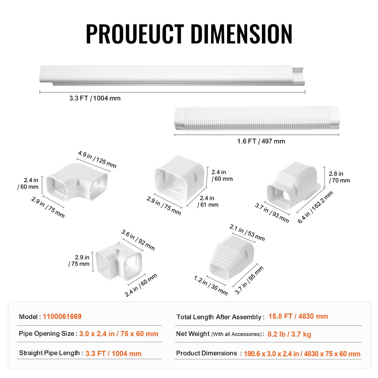 Mini Split Line Set Cover 3 Inch W x 15.8 Ft L PVC Decorative Pipe Line Cover