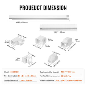 Mini Split Line Set Cover 3 Inch W x 15.8 Ft L PVC Decorative Pipe Line Cover