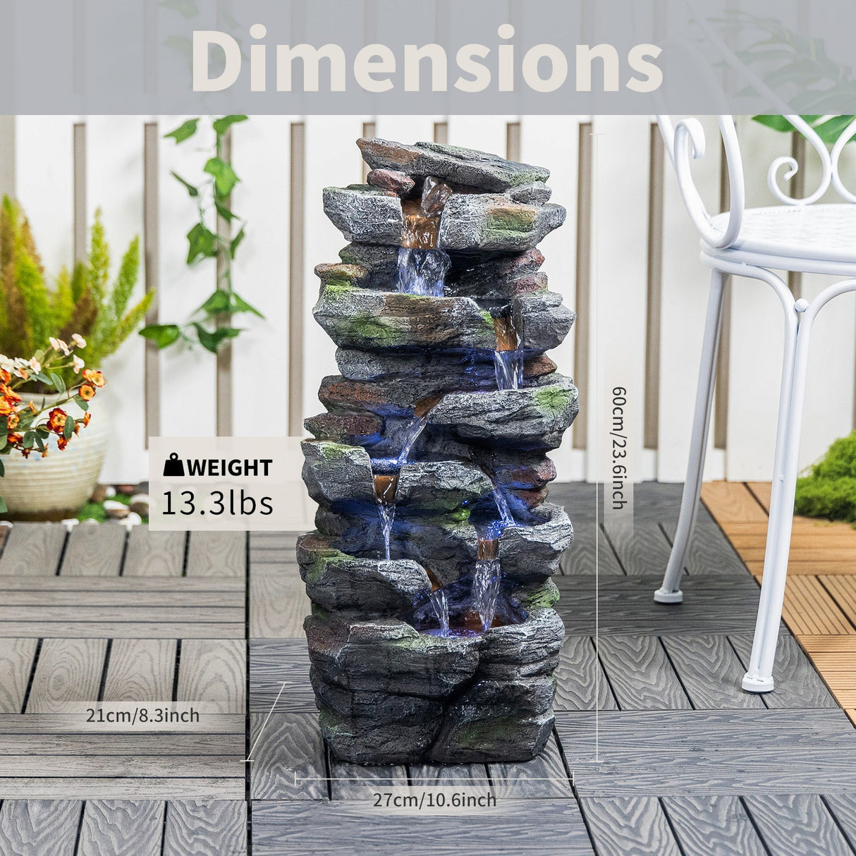 Rock Waterfall Outdoor Fountain with LED Lights